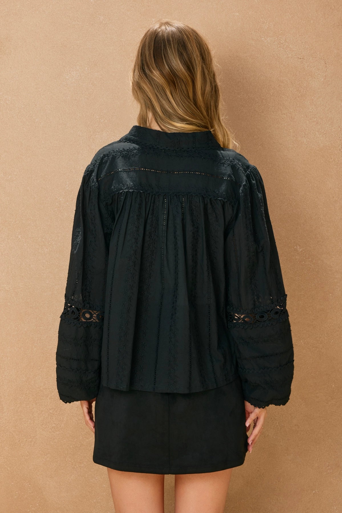 Eyelet Bubble Sleeve Blouse