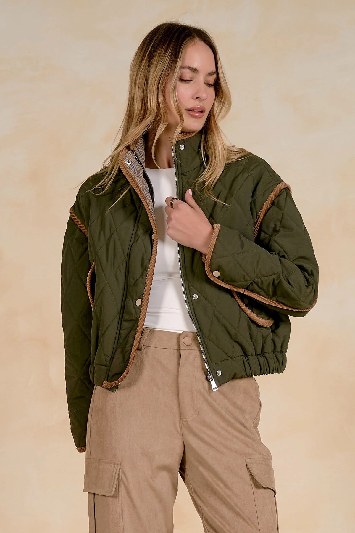 Puffer Jacket with Corduroy Trim