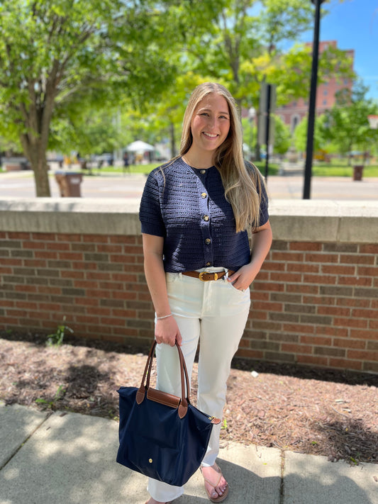 Navy Short Sleeve Cardigan