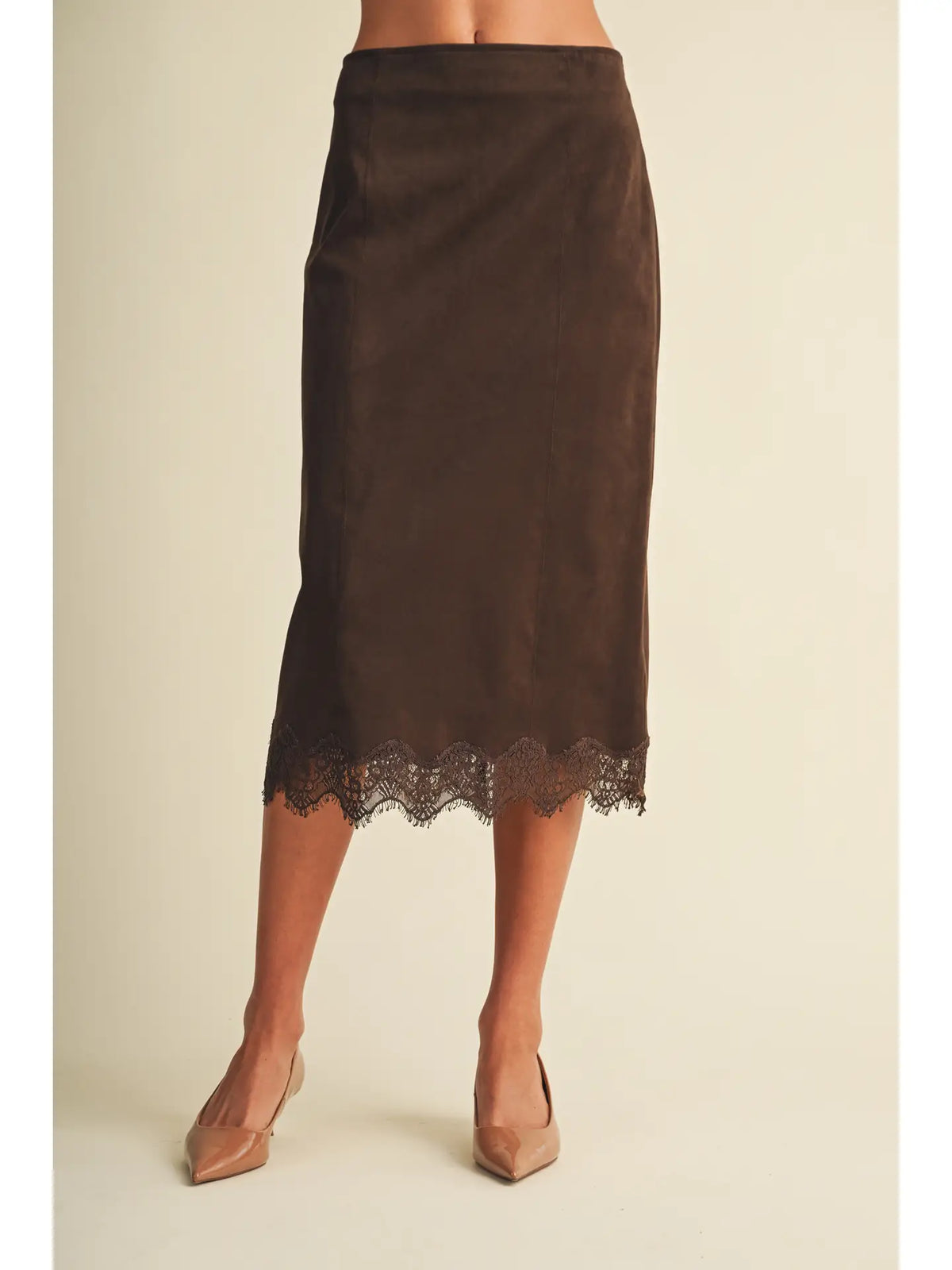 Scallop-Trim Microsuede Skirt