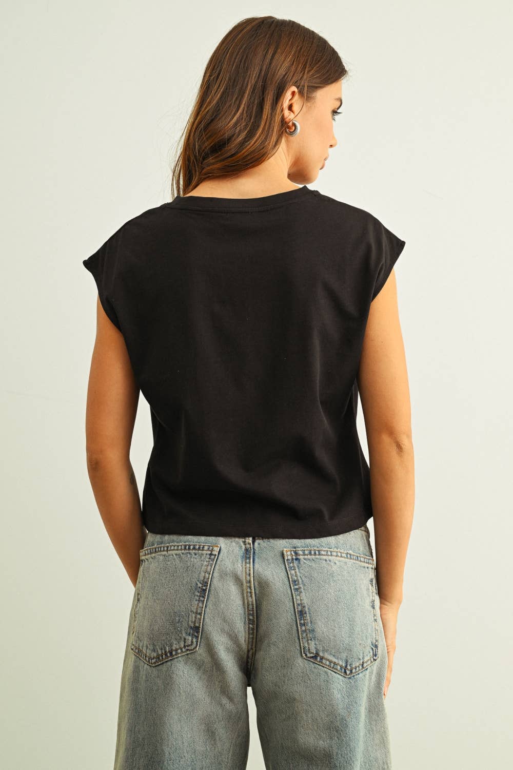 ROUND NECK WAIST DETAILED CAP SLEEVE TOP