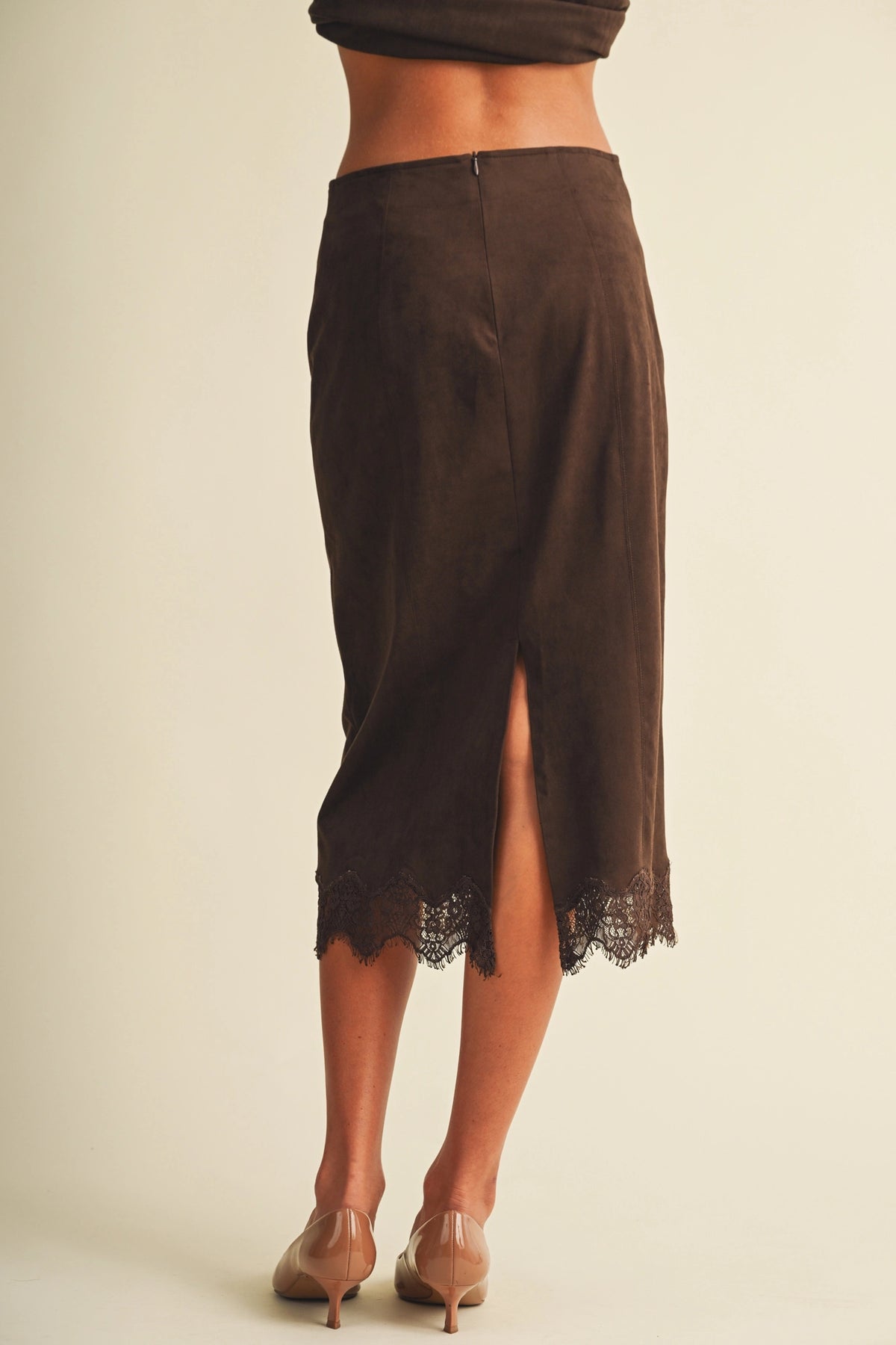 Scallop-Trim Microsuede Skirt