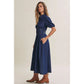 Contrast Stitch Denim Midi Dress