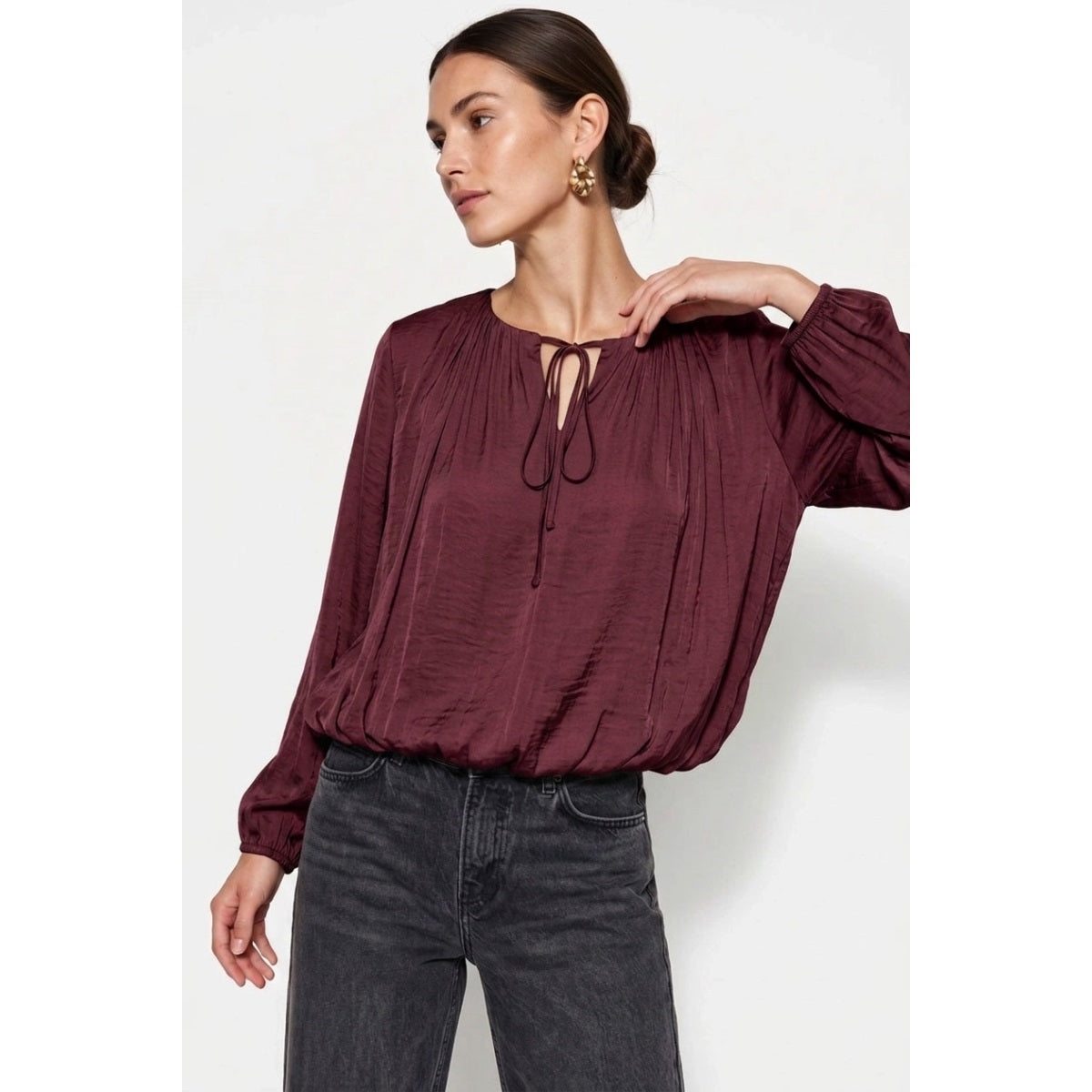 Draped Bubble Hem Blouse