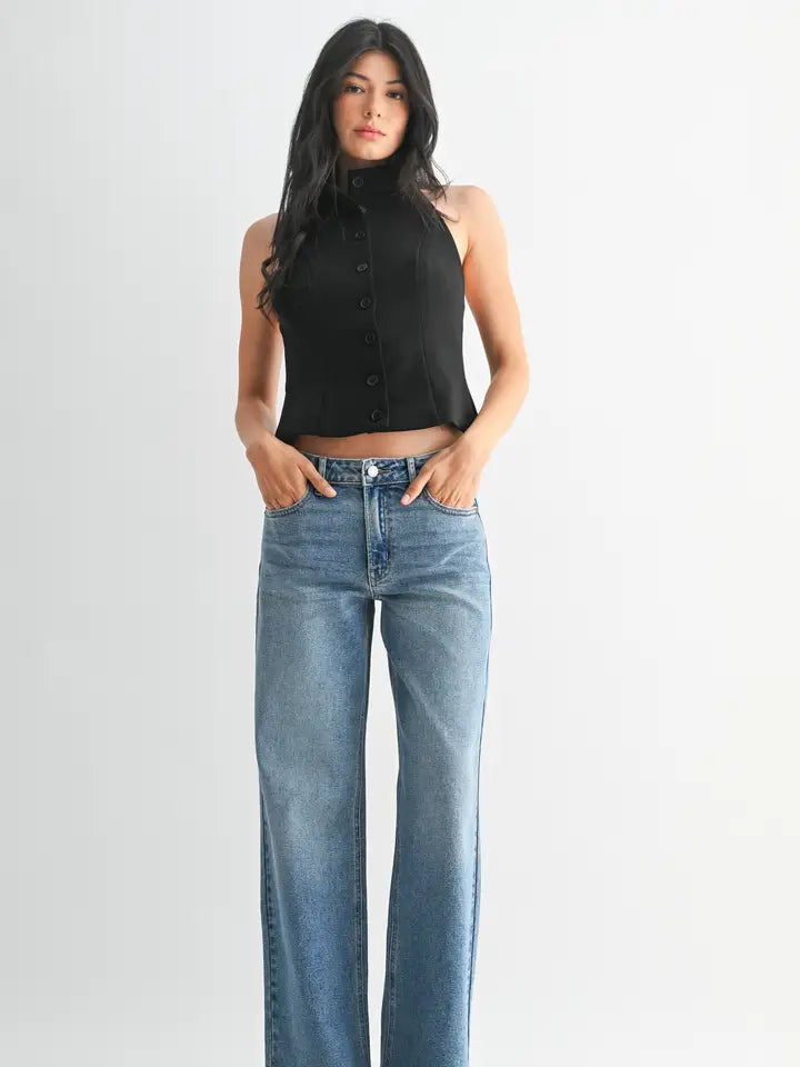 High Rise Full Length Straight Leg Jean