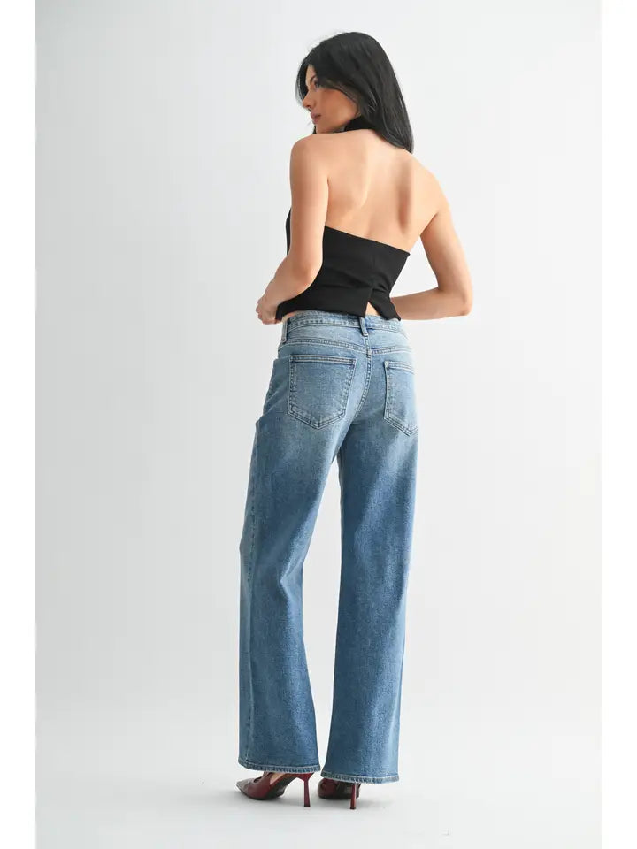 High Rise Full Length Straight Leg Jean